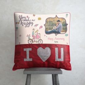 You make me Happy Personalized Anniversary ILU Cushion