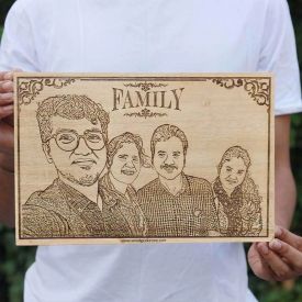 Family  Wooden Engraving -Square