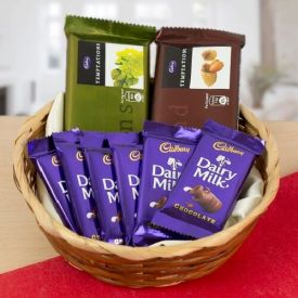 Basket of 2 temptation and 6 dairy milk Chocolates