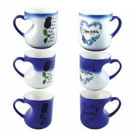 Blue Heart Shaped handle magic mug