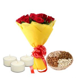 Flowers,Mixed Dry fruits and Diya