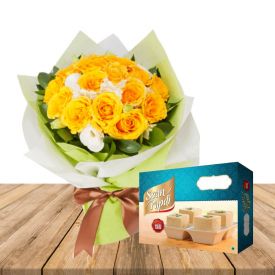 Soan papdi With Yellow & White Roses