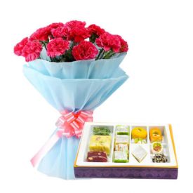 Bunch of Red Carnation and 1/2 Kg Mixed Sweets