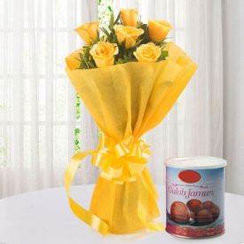 Yellow Roses and Gulab jamun