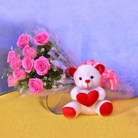 Pink Roses with Teddy