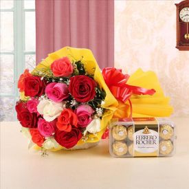 12 mixes roses and 16 Ferrero Rocher