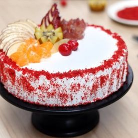 Red velvet fruit delight Cake