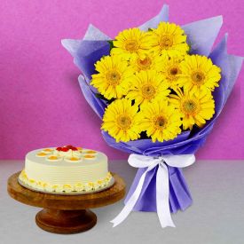 Yellow Gerbera with Butterscotch Cake