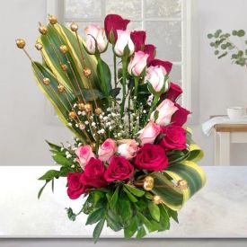 Red With Pinky Roses arrangement