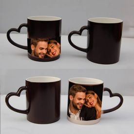 Black Magic Photo Mug with Heart Shape Handle