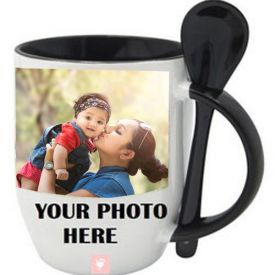 Personalized Black Mug with Spoon