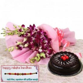 orchids flowers with 500gm chocolate cake & Rakh