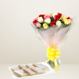 Bunch of Mixed Roses and 1/2 Kg kaju Katli
