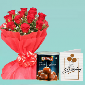 Red Roses, Greeting card With Gulab Jamun