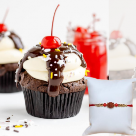 Choco Vanilla Cup Cake N Rakhi