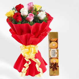 Rocher with Mixed Roses Bouquet