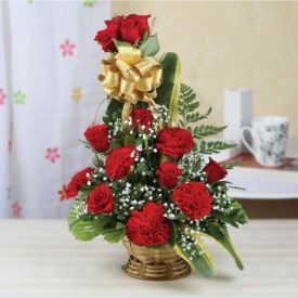 Roses & Carnation With Basket