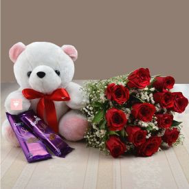 Teddy Bear, chocolate and roses