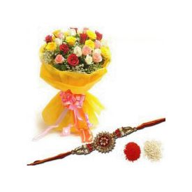 10 mixed Roses with rakhi