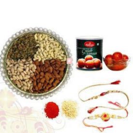 500 Mixed Dry fruits and 1 kg Haldiram Gulab Jamun with 2 Rakhi