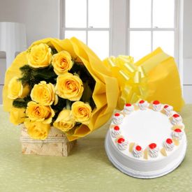 Yellow Roses with Pineapple Cake