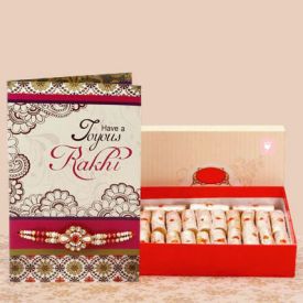 Rakhi with kaju roll, greeting card