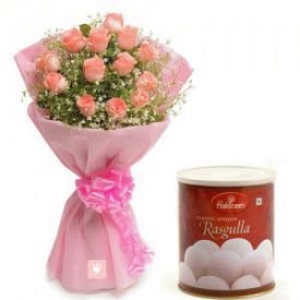 Pink Roses with Rasgulla