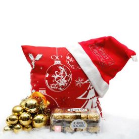 Christmas cushion, Cap, ball and 16 pcs ferrero Rocher