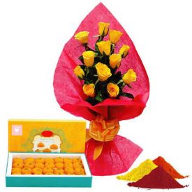 Yellow Roses with Motichur Laddu