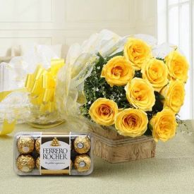 Yellow roses and Ferrero rocher