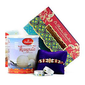 1 kg rasgulla pack, 1 beautiful rakhi