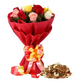 Bunch of 20 mixed roses and 1kg dry fruits