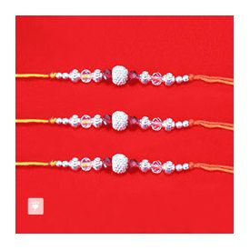 Set of 3 Beautifully Crafted Silver Studded Rakhi