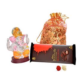 200gms of mixed Dryfruits,a Bourville chocolate and Lord Ganesh