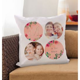 M is for Mum Multi Photo Upload Personalised Cushion - Neon Blush