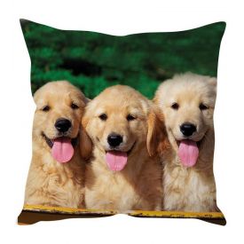 Three Puppies Art' Brown Silk Cushion