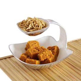 500g Besan Barfi & 200g Sev Bhujia With Ceramic Serving Platter