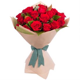 Red roses with paper packing