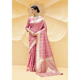 Pink Banarasi Silk Woven Designer Saree