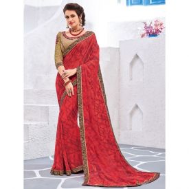 Red Floral Designer Party Wear Saree