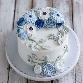 happy birthday blue and white flower cake