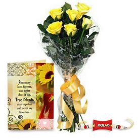 Yellow roses with greeting card