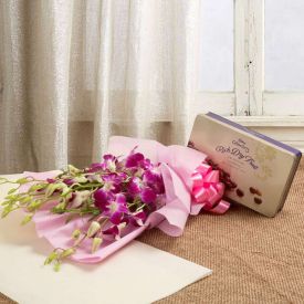 Purple orchids with celebration pack