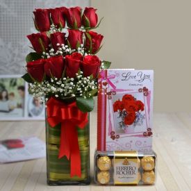 Roses with Ferrero Rocher N Greeting Card