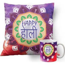 Holi Cushion with Mug