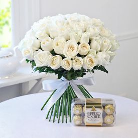 White Roses With Ferrero Rocher