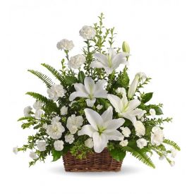 Mixed white flowers in basket