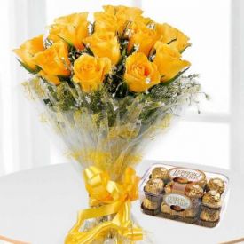 Yellow Roses with ferrero rocher