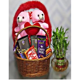 Basket of mixed chocolates with bamboo