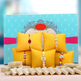 5 Sets Rakhi With Kaju Burfi